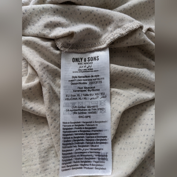 Only and Son's Matt Longy Raw edge t shirt Men's XL - Picture 3 of 5
